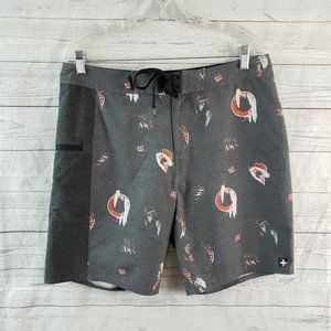 Tavik Mens Board Shorts Sz 32 Gray Red